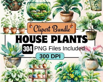 Watercolor House Plant Clipart, Botanical Clipart PNG Bundle,304 PNG Greenery Plants Clipart Bundle, Instant Digital Download,Commercial Use