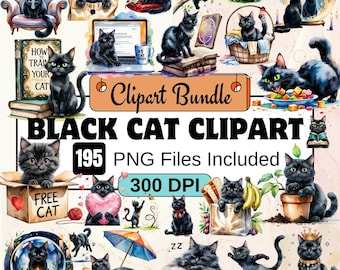 Black Cat clipart Clipart Cat Clipart PNG Bundle,Cat graphics,kitty clipart Watercolor cat bundle, cat printables, Cat kitten bundle,cat png