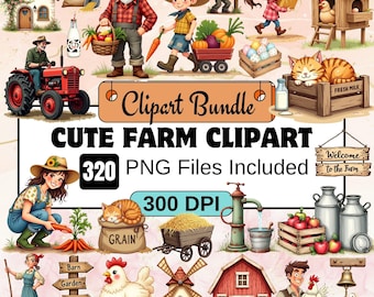 320 Cute Farm Clipart,Farm Animals Watercolor PNG Bundle,Barn Animals,Cottage Life PNG,Cute Pig Clipart,watercolor farm,farmhouse kids png