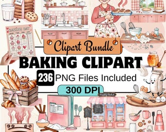 Aquarell Backen Clipart, Backen Zubehör Png, Hausbäckerei Logo, Plätzchen Backen PNG, Kulinarisches Clipart Bäckerei Clip Art Bundle, 40 Kochen Cliprt