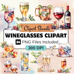Wine Glass clipart, Food Clipart PNG Bundle, 24 PNG Fast food clipart Bundle, Instant Digital Download, Commercial Use