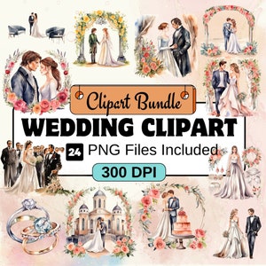 Wedding clipart, Couple PNG Bundle, 24 PNG Wedding Clipart Bundle, Instant Digital Download, Commercial Use