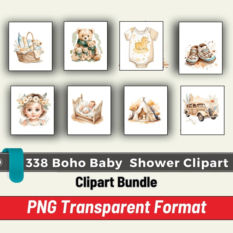 Boho Baby Shower Clipart,baby Shower Clipart PNG Bundle,338 PNG Baby ...