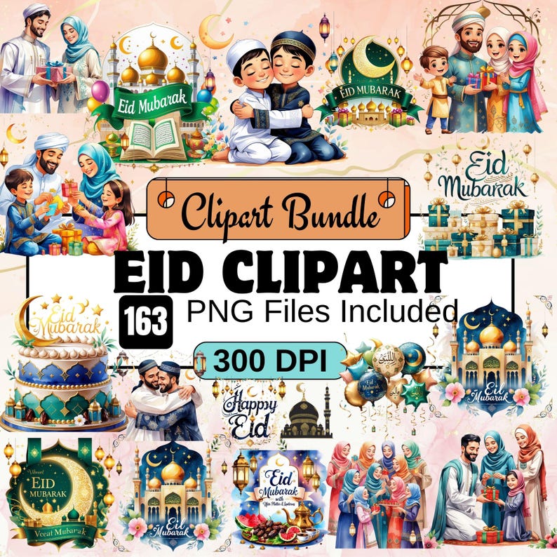 Eid clipart, Eid Mubarak clipart, Eid celebration clipart, Islamic clipart, Ramadan and Eid clipart, Eid festival clipart, crescent moon clipart, mosque clipart, lantern clipart,