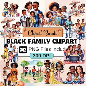 Black Family Clipart, Black Kids Clipart PNG-bundel, 24 PNG Black Family Clipart-bundel, Instant Digitale Download, Commercieel gebruik