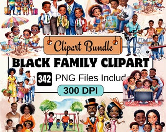Black Family Clipart, Black Kids Clipart PNG Bundle, 24 PNG  Black Family Clipart Bundle, Instant Digital Download, Commercial Use