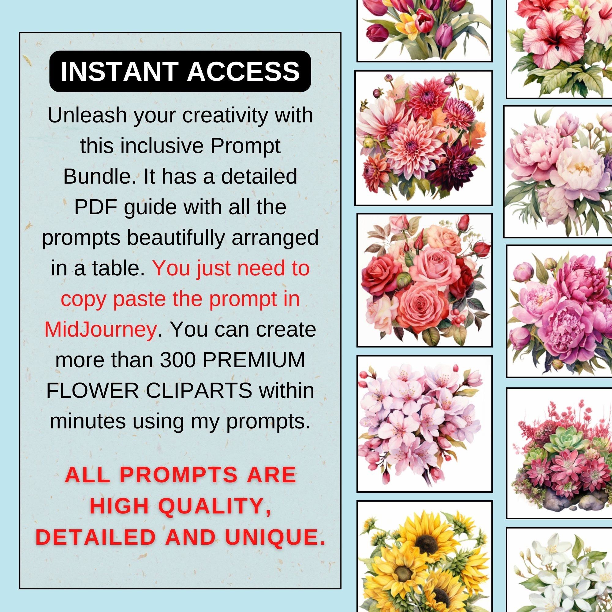 300 Midjourney Prompts Watercolor Flowers Premium Watercolor - Etsy