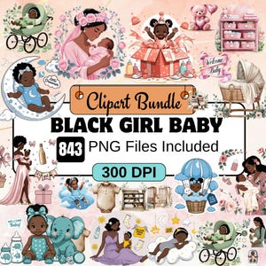 843 Black Girl Baby Shower Clipart, bundle PNG Baby Shower clipart, Shower de bébé rose, nouveau-né noir, chambre de bébé PNG, sexe révélateur, bébé noir