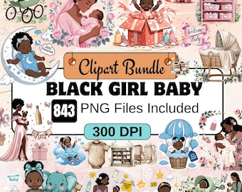 843 Black Girl Baby Shower Clipart,Baby Shower clipart PNG bundle,Pink Baby Shower,Newborn Black Baby,Nursery PNG,Gender Reveal,black baby