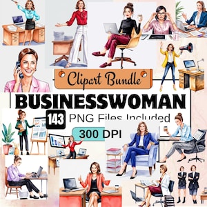 Clipart femme d'affaires, mignon femme d'affaires Clipart PNG Bundle, 296 Bundle de clipart Lady Boss, téléchargement immédiat, usage Commercial