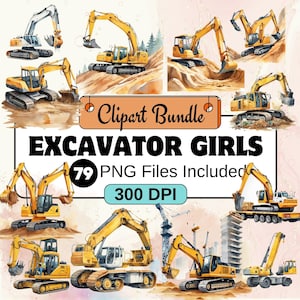 Escavadeira Clipart, Equipamento Pesado Clipart PNG Bundle, 79 PNG Escavadeira Clipart Bundle, Download Digital Instantâneo, Uso Comercial