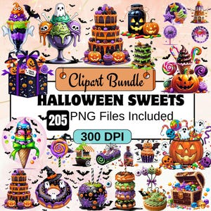 205 Halloween Sweets Clipart,Watercolor Halloween Clipart PNG Bundle,Cute Halloween Treats png,halloween goodies,trick or treat,sweet clipar