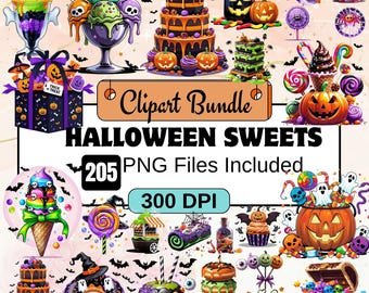 205 Halloween Sweets Clipart,Watercolor Halloween Clipart PNG Bundle,Cute Halloween Treats png,halloween goodies,trick or treat,sweet clipar