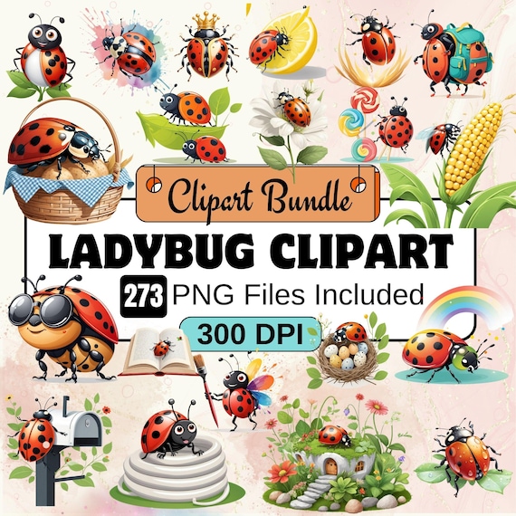 Ladybug Watercolor Clipart Bundle, Ladybug PNG Images Bundle, 340 PNG Red Insect Clipart Bundle, Instant Digital Download