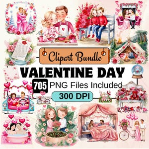Valentine Clipart, Romantic Couple Clipart PNG Bundle, 705 PNG Cute Valentine Clipart  Bundle, Instant Digital Download, Commercial Use