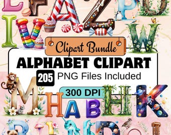 205 Alphabet Clipart,Colorful ABC Letters PNG,Printable Alphabet Graphics,ABC clipart,classroom alphabet graphics,digital alphabet png set
