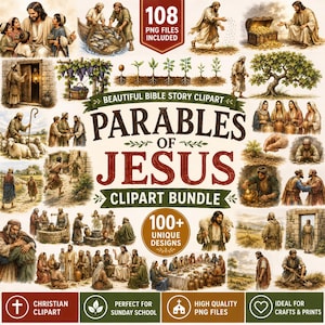 Bible Parables Clipart Bundle | Jesus Teaching PNG Collection | Christian Watercolor Illustrations | Church, VBS & Sunday School Clipart