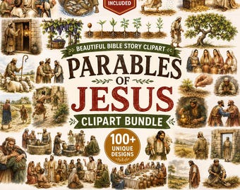 Bible Parables Clipart Bundle | Jesus Teaching PNG Collection | Christian Watercolor Illustrations | Church, VBS & Sunday School Clipart
