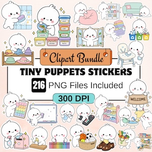 216 Tiny Puppet Chores Clipart PNG Bundle | Printable Planner Stickers | Bullet Journal Stickers | Cute Chore Icons Digital Download image 8