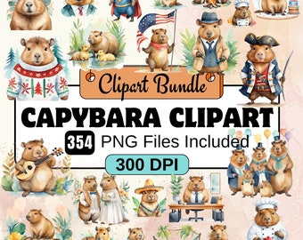 Capybara Clipart, Animal Clipart PNG Bundle, 354 PNG Capybara Clipart Bundle, Instant Digital Download, Commercial Use