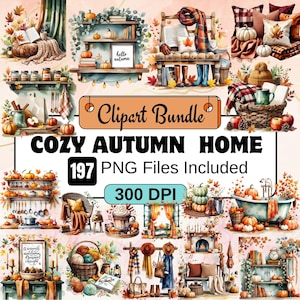 Cozy Autumn House Clipart, Autumn Home,Watercolor fall houses Clipart PNG Bundle,,Fall Clipart,Autumn Elements,Fall PNG,Autumn Sublimation