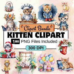 Kitten clipart Clipart, Cute Cat Clipart PNG Bundle, 48 PNG  Kitten  Clipart Bundle, Instant Digital Download, Commercial Use