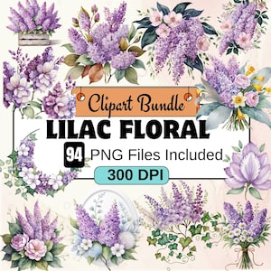 Lilac Garland Clipart, Lilac Bouquets PNG Files for Crafting, Invitations Lilac Border Sublimation Clipart PNG Set, Instant Digital Download