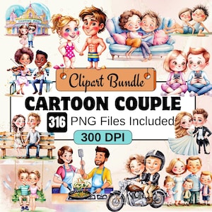 漫画カップル クリップアート、かわいいカップル クリップアート PNG バンドル、316 PNG 漫画カップル クリップアート バンドル、即時デジタル ダウンロード、商用利用