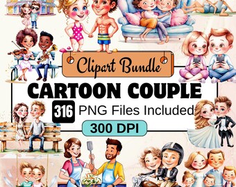 Cartoon Couple Clipart, Cute Couple Clipart PNG Bundle, 316 PNG   Cartoon Couple Clipart   Bundle, Instant Digital Download, Commercial Use