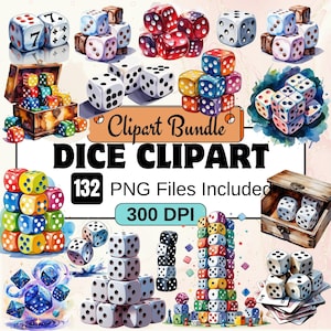 132 Würfel Clipart, Aquarell Würfel Clipart PNG-Bundle, bunte Würfel svg, klassische Würfel, Würfel schneiden Datei, Spielabend Clip Art, Würfel png Spiel png