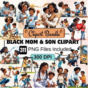 311 schwarze Mutter & Sohn Clipart, Mutter und Sohn Clipart, schwarze Familie Clipart PNG Bundle, schwarze Mutter PNG, Muttertag, Mutter Tochter Clipart, afrikanische Mutter