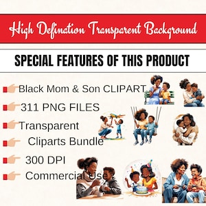 311 Black Mom & Son Clipart,mom and Son Clipart, Black Family Clipart