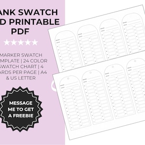 Blank Swatch Card Printable PDF | Marker Swatch Template | 24 Color Swatch Chart | 4 Cards Per Page | A4 & US Letter | Instant Download image 3