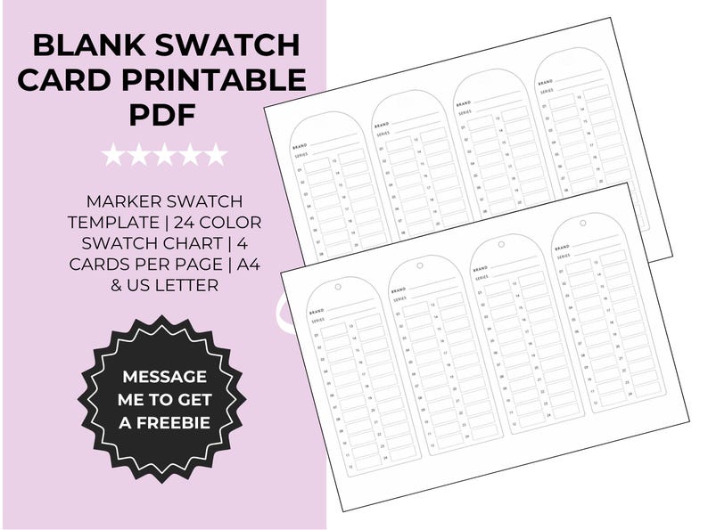 Blank Swatch Card Printable PDF | Marker Swatch Template | 24 Color Swatch Chart | 4 Cards Per Page | A4 & US Letter | Instant Download image 3