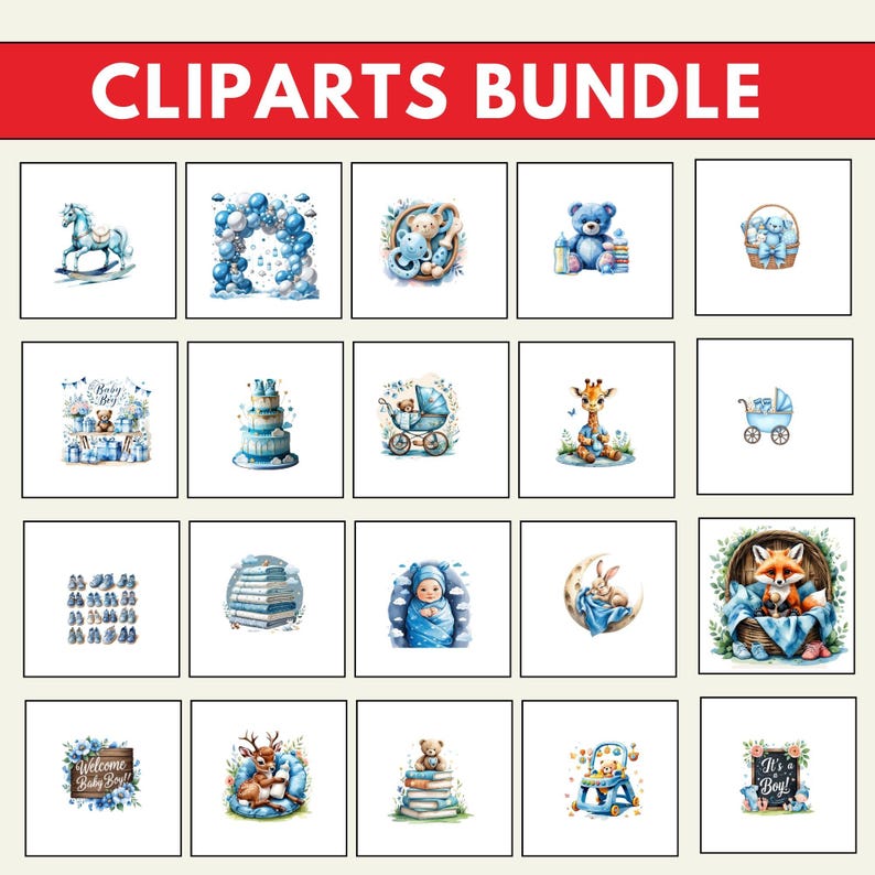 340 Blue Baby Shower Clipart, Boy Baby Shower Clipart PNG Bundle ...