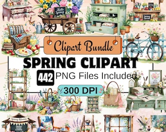 442 lente aquarel clipart, hallo lente clipart, lentetijd bloemen clipart png bundel, schattige cottagecore illustratie, lente seizoen clipart