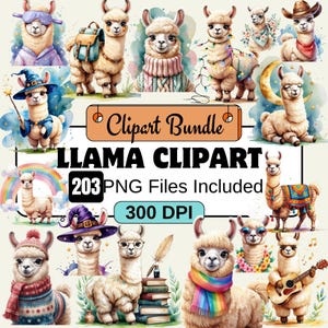 Llamas Watercolor Clipart Bundle,Llama Images, Adorable Alpaca Graphics, Cute Animals,Quirky llamas PNG,Playful Llamas Clipart