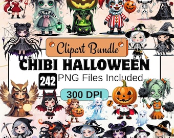 242Chibi Halloween Clipart,Halloween Clipart PNG Bundle,Halloween Cute Spooky,Chibi Spooky Girl,Kawaii halloween Clipart,chibi dolls png