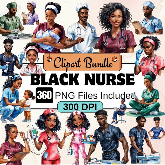 Black Nurse Clipart, Cute Cartoon Nurse PNG Bundle, African American nurse Clipart Bundle,Nurse practitioner clipart SVG, Black health staff