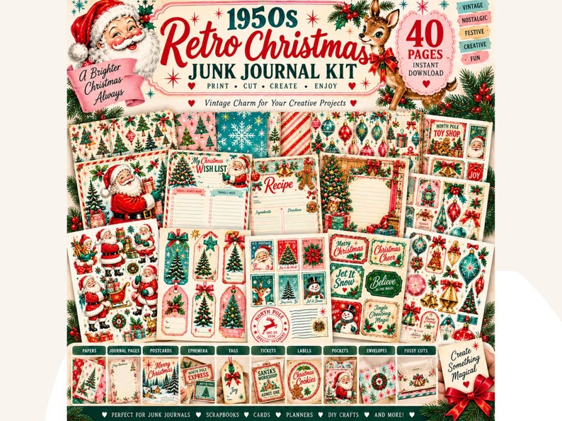 Vintage Christmas Junk Journal Kit, Printable Christmas Ephemera ...