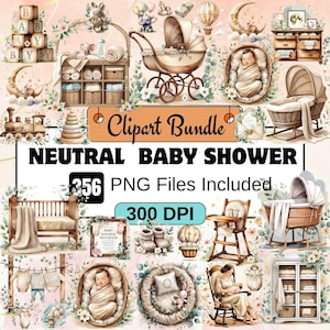 Clipart de baby shower neutro, paquete de clipart PNG de baby shower boho, paquete de clipart de acuarela de baby shower, decoración de guardería boho PNG, género neutro