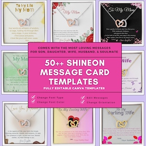 ShineOn メッセージ カード テンプレート バンドル、カスタマイズされたネックレス Shineon デザイン、編集可能な Canva テンプレート Jwellery POD ビジネス パーソナル