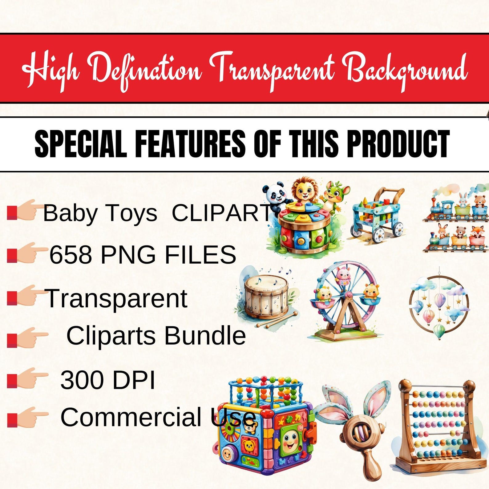 658 Baby Toys Clipart, Watercolor Nursery Clipart PNG Bundle, Cute ...