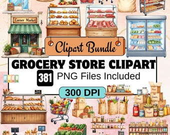 Grocery Store Clipart,grocery png,Market PNG Bundle,Food Shop Illustrations,Supermarket Clipart,Food Store Graphics,Grocery Shopping PNG