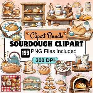 199 Clipart de fermento natural, Pacote de clipart de pão de fermento natural PNG, Pão de fermento natural, fermento natural em aquarela, clipart de panificação, conjunto de clipart de pão png, padaria png