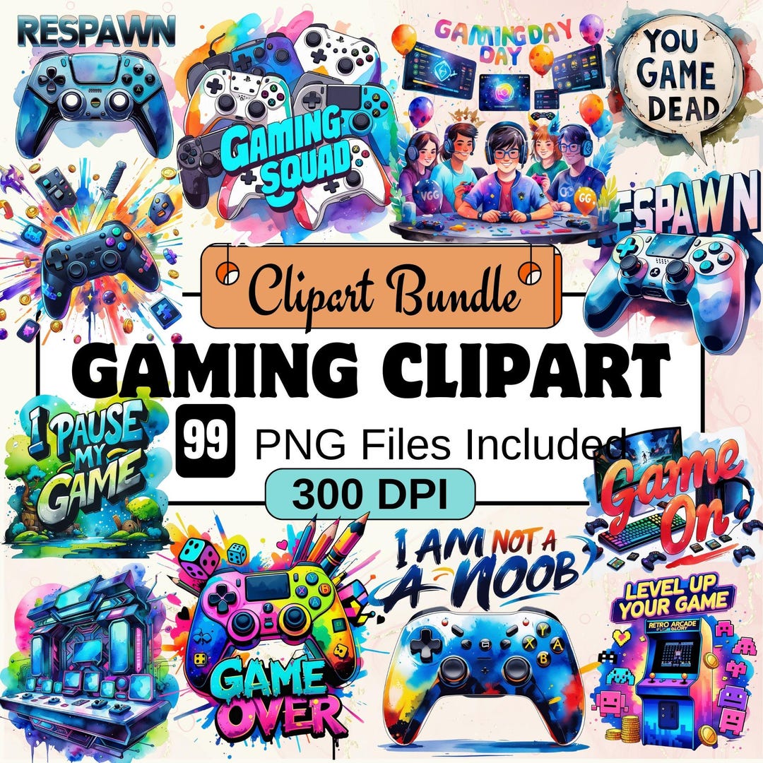 Game Day Watercolor Clipart Bundle Set Video Game Clipart PNG Gamer game-day-watercolor-clipart-bundle-set-video-game-clipart-png-gamer