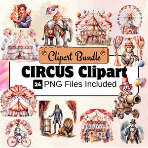 Clipart cirque, clipart animaux cirque PNG Bundle, 24 PNG Clipart cirque Clipart Bundle, téléchargement numérique instantané, usage Commercial