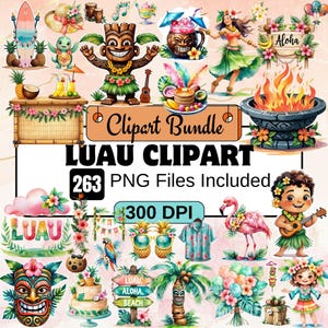 263 Luau Clipart,hawaiian luau PNG Bundle,Vibrant Watercolor Tropical Luau Clipart,Tiki Clipart, Summer Clipart,Flamingo, Hawaii, Hibiscus