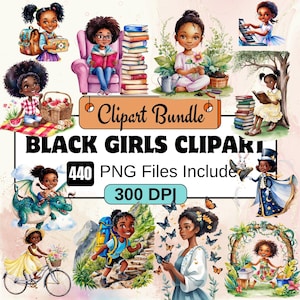 Clipart ragazza nera, Bundle PNG clipart famiglia nera, Bundle PNG ragazze nere 440, Download digitale istantaneo, Uso commerciale