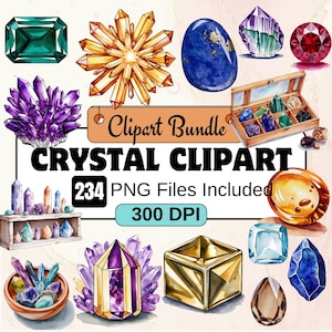 Watercolor Crystal Clipart, Fairy Crystals Clipart PNG Bundle, 365 PNG Crystals Clipart Bundle, Instant Digital Download, Commercial Use